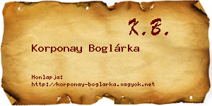 Korponay Boglárka névjegykártya